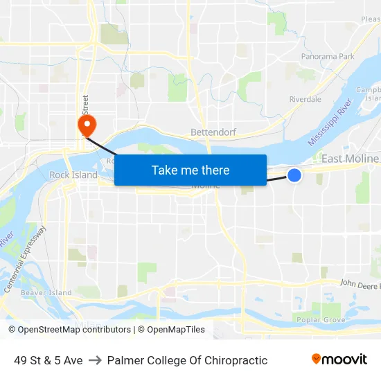 49 St & 5 Ave to Palmer College Of Chiropractic map