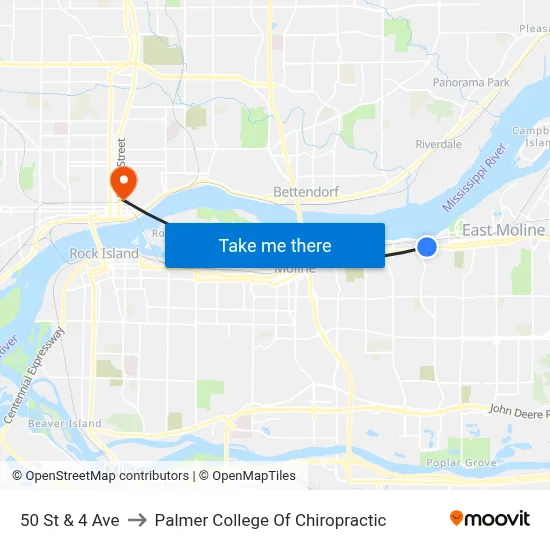 50 St & 4 Ave to Palmer College Of Chiropractic map
