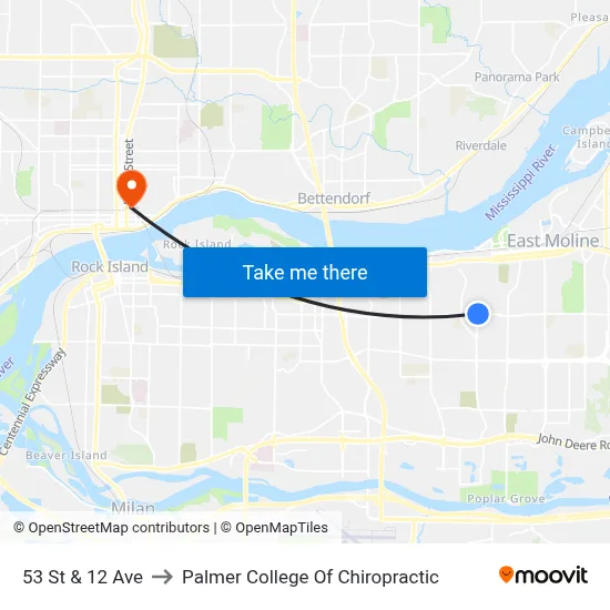 53 St & 12 Ave to Palmer College Of Chiropractic map