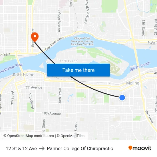 12 St & 12 Ave to Palmer College Of Chiropractic map