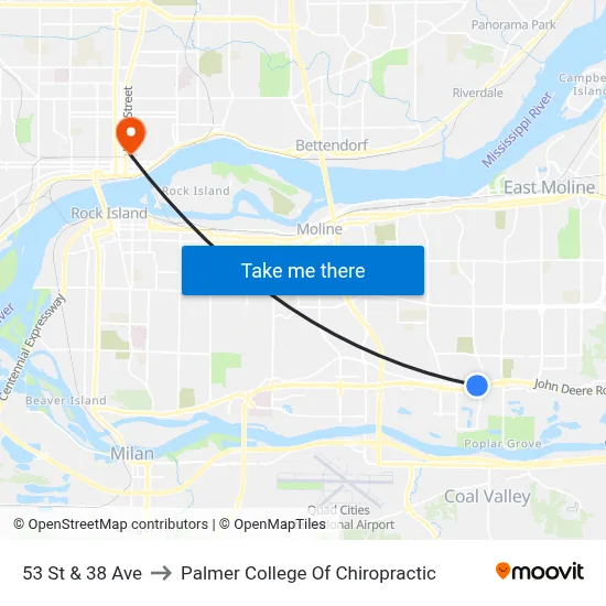 53 St & 38 Ave to Palmer College Of Chiropractic map