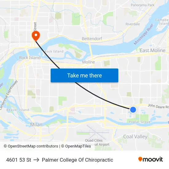 4601 53 St to Palmer College Of Chiropractic map