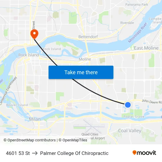 4601 53 St to Palmer College Of Chiropractic map