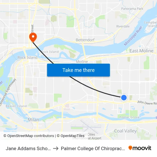 Jane Addams School to Palmer College Of Chiropractic map