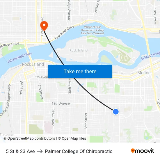 5 St & 23 Ave to Palmer College Of Chiropractic map