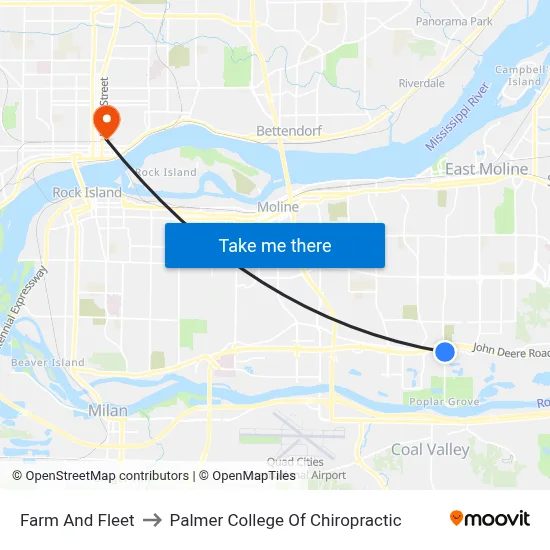 Farm And Fleet to Palmer College Of Chiropractic map