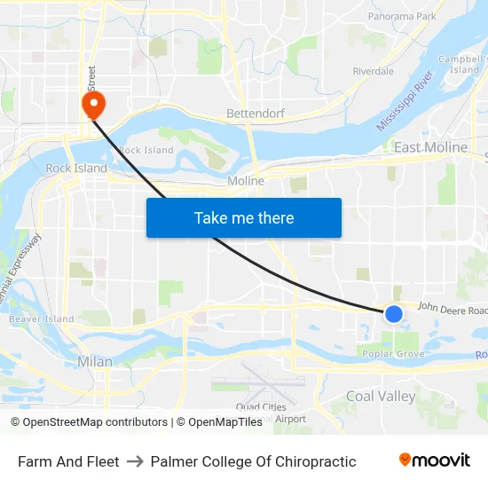 Farm And Fleet to Palmer College Of Chiropractic map