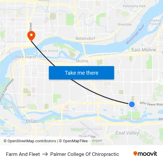 Farm And Fleet to Palmer College Of Chiropractic map