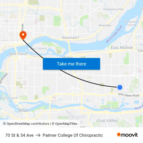 70 St & 34 Ave to Palmer College Of Chiropractic map
