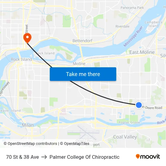70 St & 38 Ave to Palmer College Of Chiropractic map