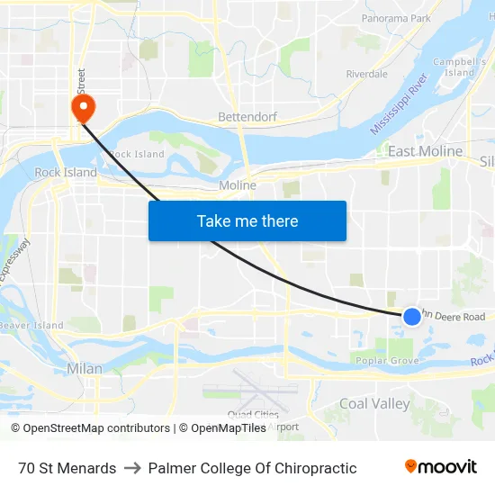 70 St Menards to Palmer College Of Chiropractic map