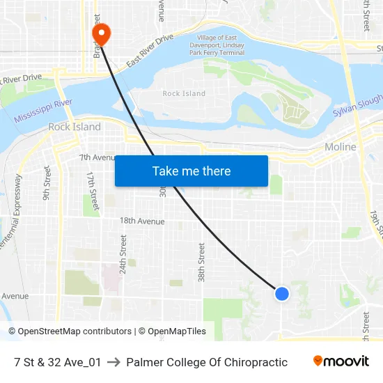 7 St & 32 Ave_01 to Palmer College Of Chiropractic map
