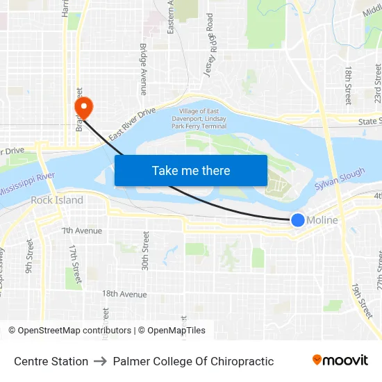 Centre Station to Palmer College Of Chiropractic map