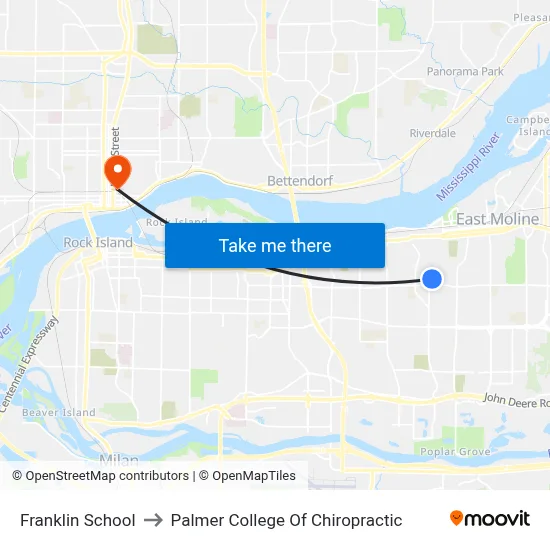 Franklin School to Palmer College Of Chiropractic map