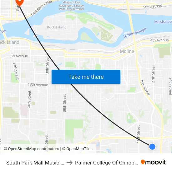 South Park Mall Music Guild to Palmer College Of Chiropractic map
