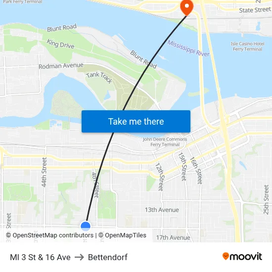 Ml 3 St & 16 Ave to Bettendorf map