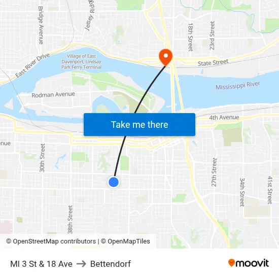 Ml 3 St & 18 Ave to Bettendorf map