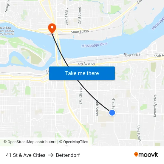 41 St & Ave Cities to Bettendorf map
