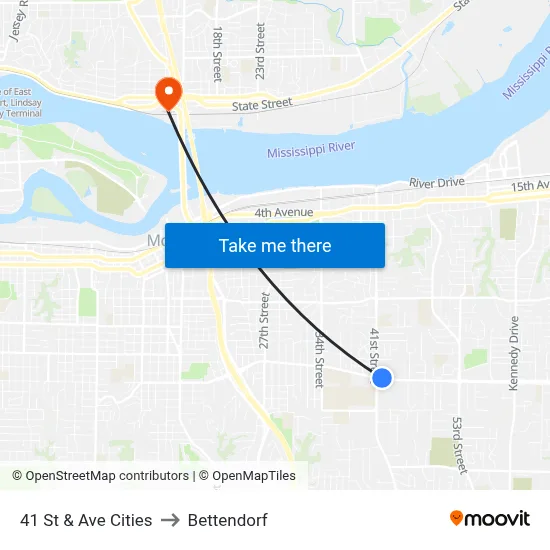 41 St & Ave Cities to Bettendorf map