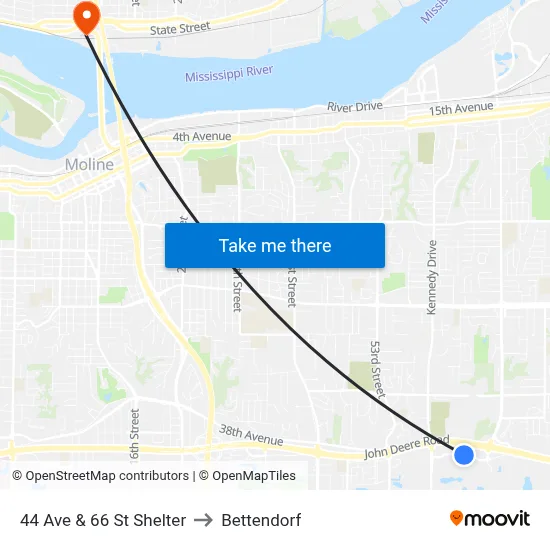 44 Ave & 66 St Shelter to Bettendorf map