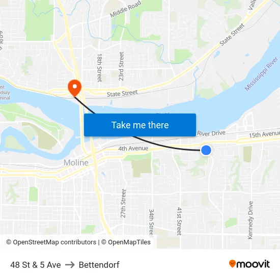48 St & 5 Ave to Bettendorf map