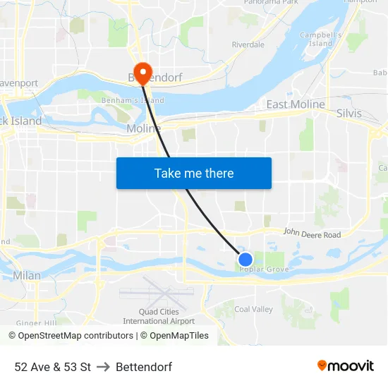 52 Ave & 53 St to Bettendorf map