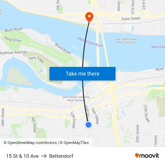 15 St & 10 Ave to Bettendorf map