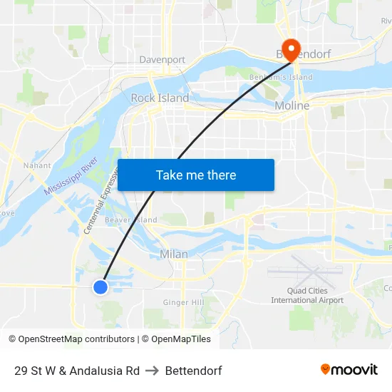 29 St W & Andalusia Rd to Bettendorf map