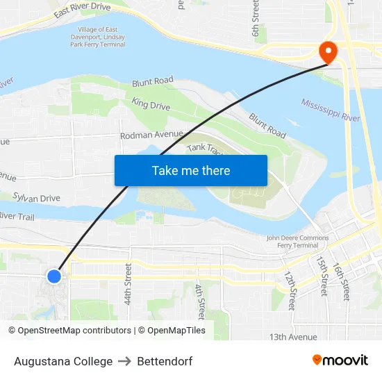 Augustana College to Bettendorf map