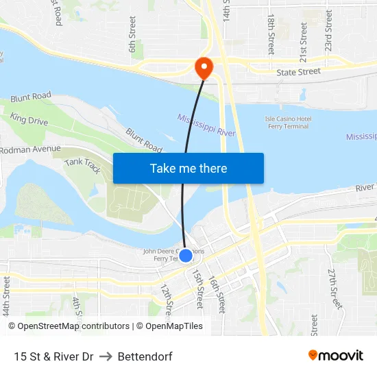 15 St & River Dr to Bettendorf map