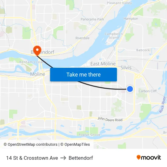 14 St & Crosstown Ave to Bettendorf map