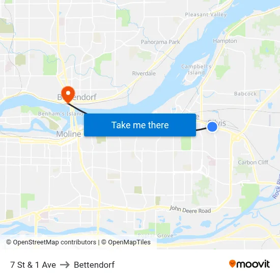 7 St & 1 Ave to Bettendorf map