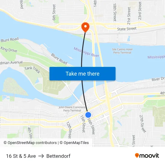 16 St & 5 Ave to Bettendorf map