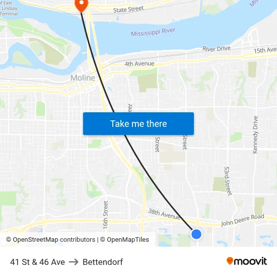 41 St & 46 Ave to Bettendorf map