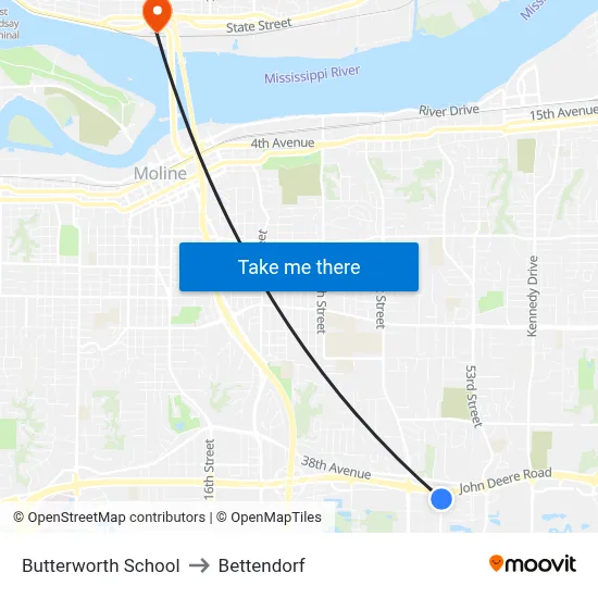 Butterworth School to Bettendorf map