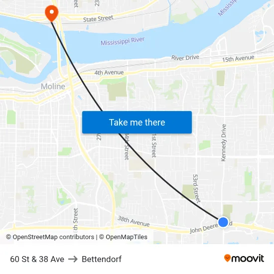 60 St & 38 Ave to Bettendorf map