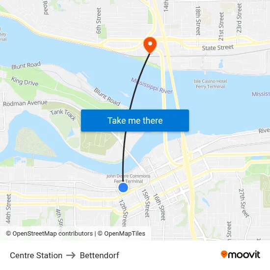 Centre Station to Bettendorf map