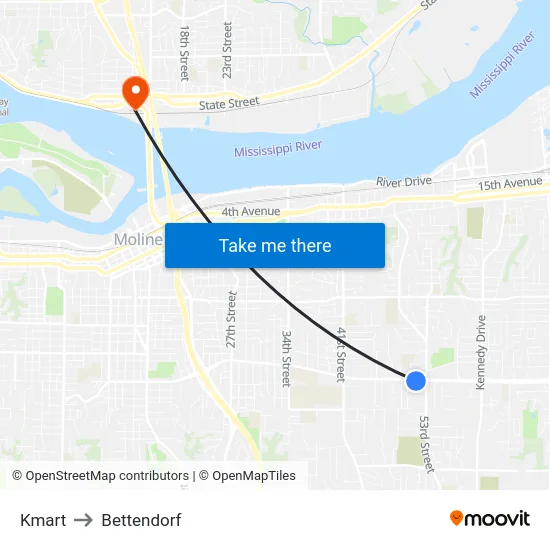 Kmart to Bettendorf map