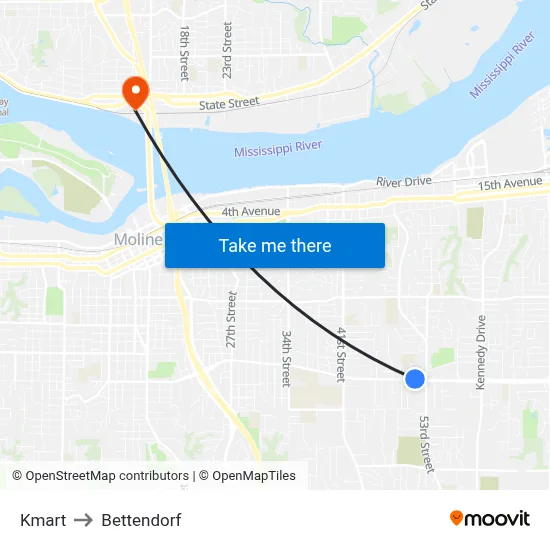 Kmart to Bettendorf map