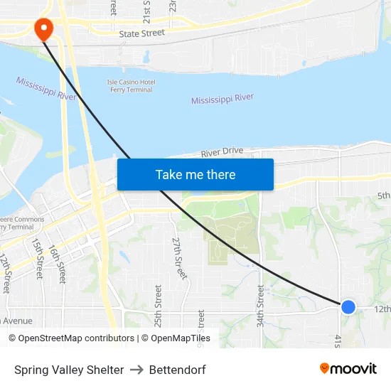 Spring Valley Shelter to Bettendorf map