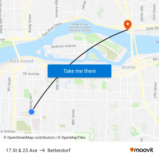 17 St & 23 Ave to Bettendorf map