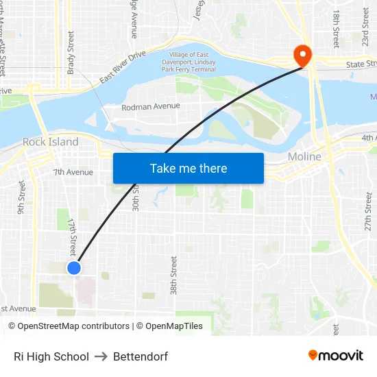 Ri High School to Bettendorf map