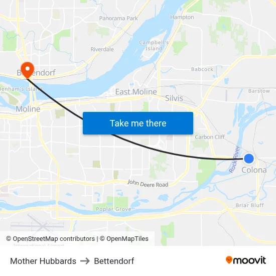 Mother Hubbards to Bettendorf map