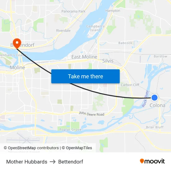 Mother Hubbards to Bettendorf map