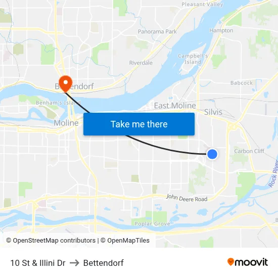 10 St & Illini Dr to Bettendorf map