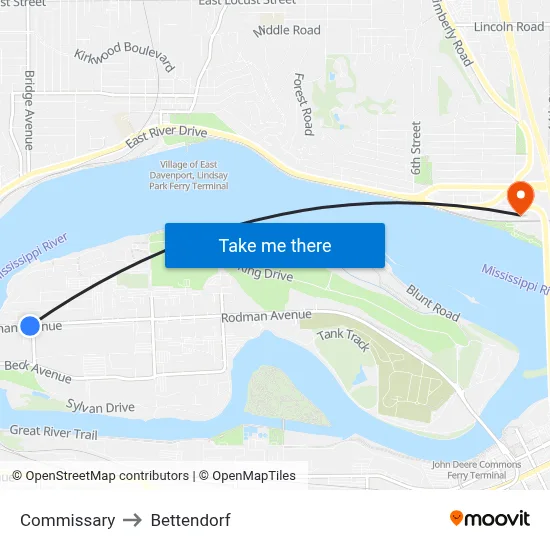 Commissary to Bettendorf map