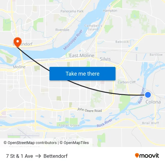 7 St & 1 Ave to Bettendorf map