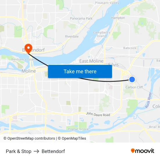 Park & Stop to Bettendorf map