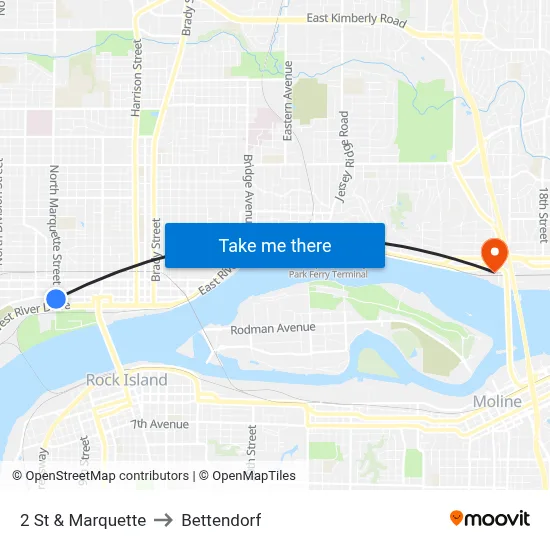 2 St & Marquette to Bettendorf map