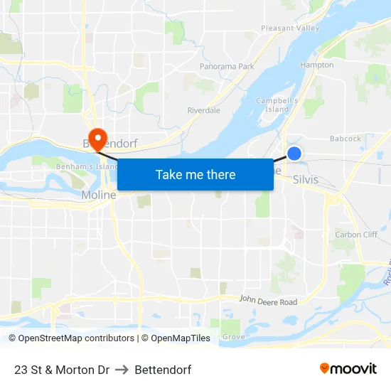 23 St & Morton Dr to Bettendorf map